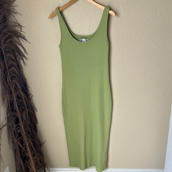 Free people beach green ribbed midi bodycon dress - Picture 3 of 10
